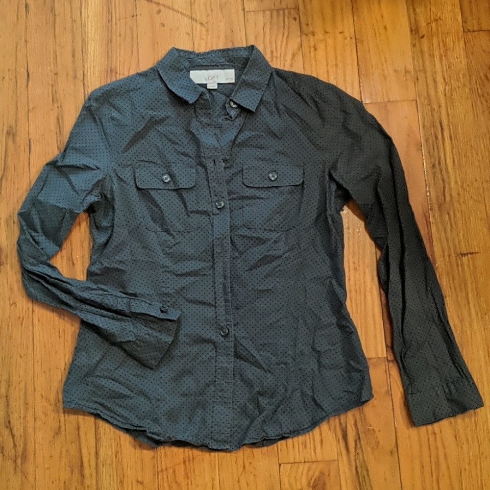 Grey with black polkadots blouse- Size XS Petite